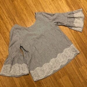 Jun‎ & Ivy NWT Medium Blue white Top Striped Lace Spring coquette office girly